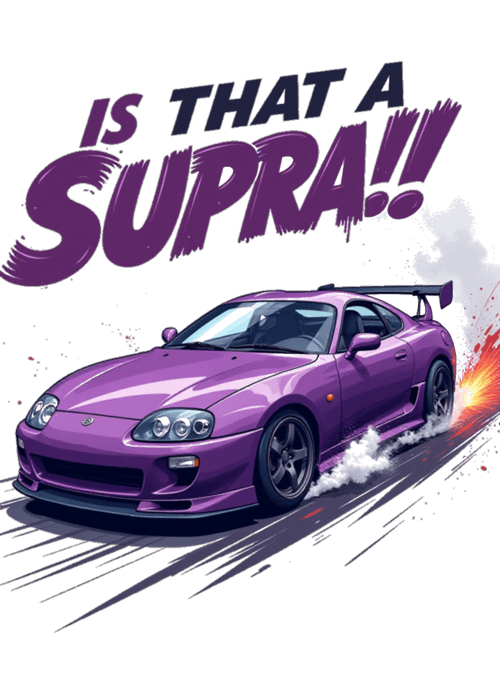 A purple Supra Drifting with the text saying IS THAT A SUPRA!!?