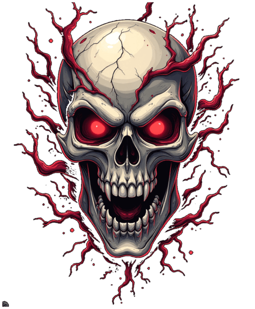 skull emerging from veins